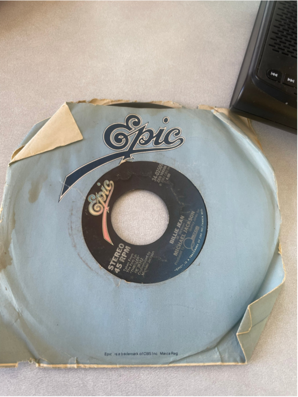 Michael Jackson Billie Jean Vinyl Record 45 RPM Black Blue